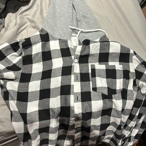 men’s plaid black and white hoodie flannel